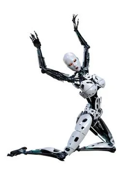 3D Rendering Female Robot on White Stock Illustration