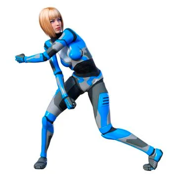 3D Rendering Female Robot on White Stock Illustration