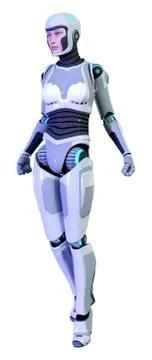3D Rendering Female Robot on White Stock Illustration