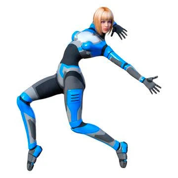 3D Rendering Female Robot on White Stock Illustration