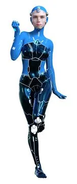 3D Rendering Female Robot on White Stock Illustration