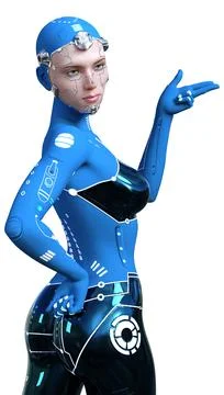 3D Rendering Female Robot on White Stock Illustration