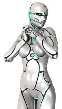 3D Rendering Female Robot on White Stock Illustration