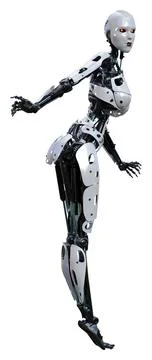 3D Rendering Female Robot on White Stock Illustration