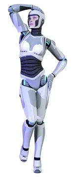 3D Rendering Female Robot on White Illustrazione stock