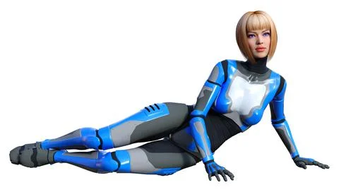3D Rendering Female Robot on White Stock Illustration
