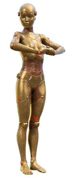 3D Rendering Female Robot on White Stock Illustration