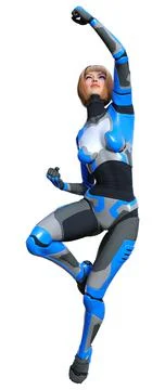 3D Rendering Female Robot on White Stock Illustration