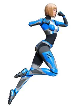 3D Rendering Female Robot on White Stock Illustration