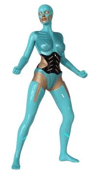 3D Rendering Female Robot on White Stock Illustration