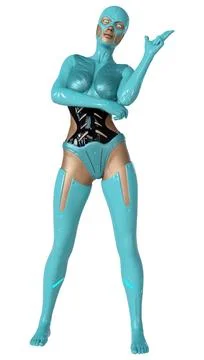 3D Rendering Female Robot on White Stock Illustration