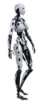 3D Rendering Female Robot on White Stock Illustration