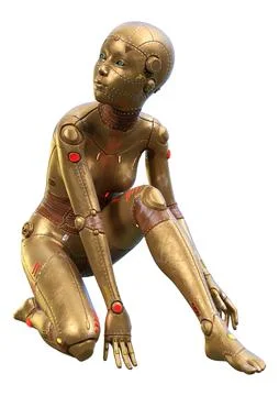 3D Rendering Female Robot on White Illustrazione stock