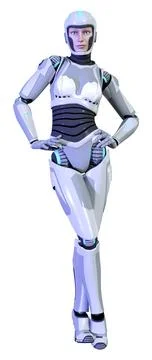 3D Rendering Female Robot on White Stock Illustration