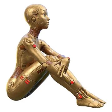3D Rendering Female Robot on White イラスト素材