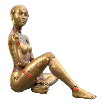 3D Rendering Female Robot on White Stock Illustration