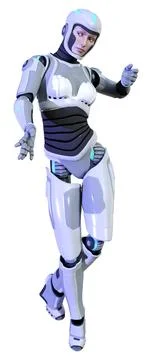 3D Rendering Female Robot on White Stock Illustration