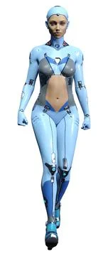 3D Rendering Female Robot on White Stock Illustration