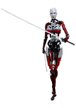 3D Rendering Female Robot on White Stock Illustration