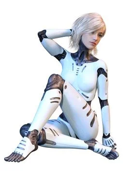 3D Rendering Female Robot on White Stock Illustration