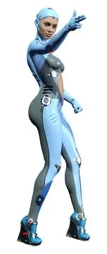 3D Rendering Female Robot on White Stock Illustration