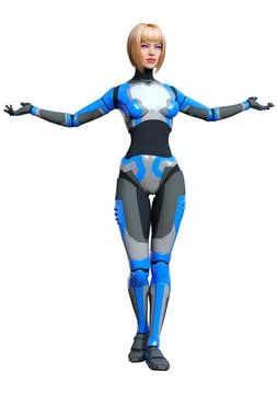 3D Rendering Female Robot on White Stock Illustration