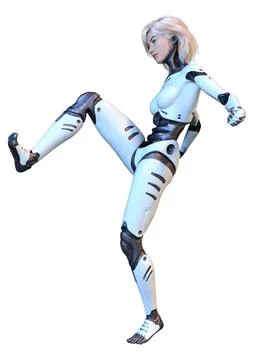 3D Rendering Female Robot on White Stock Illustration