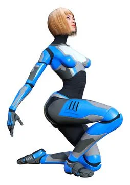 3D Rendering Female Robot on White Stock Illustration