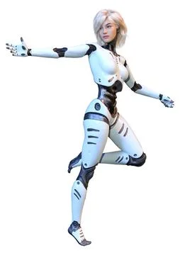 3D Rendering Female Robot on White Stock Illustration