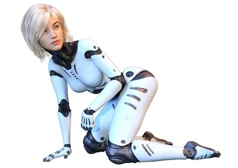 3D Rendering Female Robot on White Stock Illustration