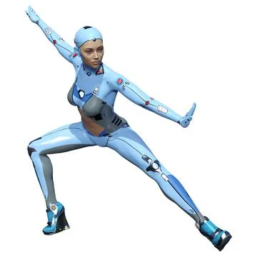 3D Rendering Female Robot on White Stock Illustration