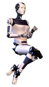 3D Rendering Female Robot on White Stock Illustration