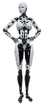 3D Rendering Female Robot on White Illustrazione stock