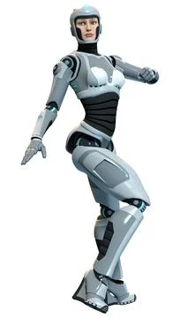 3D Rendering Female Robot on White Stock Illustration