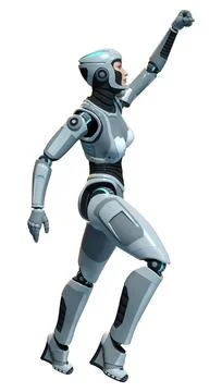 3D Rendering Female Robot on White Stock Illustration