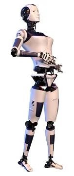3D Rendering Female Robot on White Stock Illustration