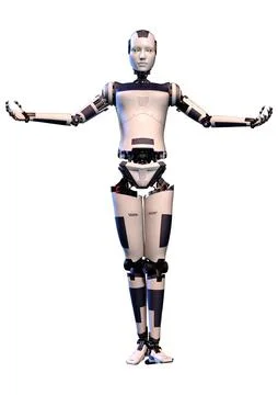 3D Rendering Female Robot on White Stock Illustration