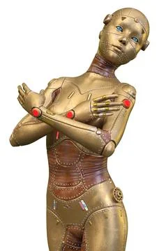 3D Rendering Female Robot on White Illustrazione stock