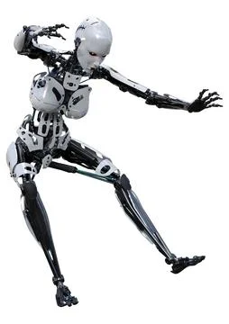 3D Rendering Female Robot on White Illustration