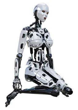 3D Rendering Female Robot on White Illustration