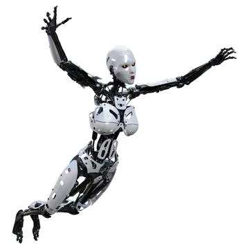 3D Rendering Female Robot on White Illustration