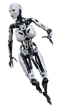 3D Rendering Female Robot on White Illustration