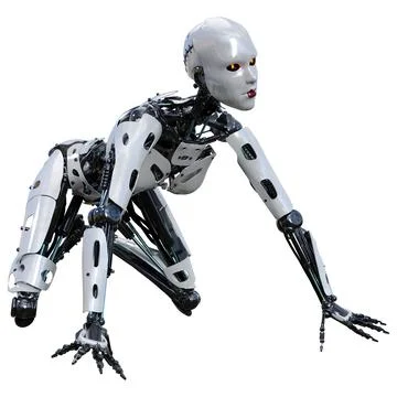 3D Rendering Female Robot on White Illustration