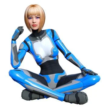3D Rendering Female Robot on White Illustration