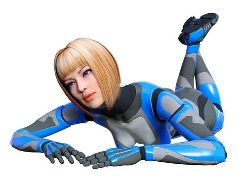 3D Rendering Female Robot on White Illustration
