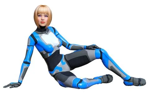 3D Rendering Female Robot on White Illustration