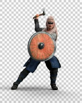 3D rendering of a female viking shield maiden holding and axe in fighting pos Stock Illustration