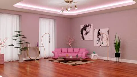 3D Rendering Feminine Room Interior Stock Illustration