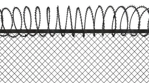 3d rendering of a fence with barbed wire isolated in white background Stock Illustration