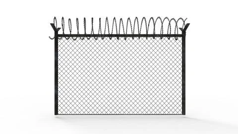 3d rendering of a fence with barbed wire isolated in white background Stock Illustration